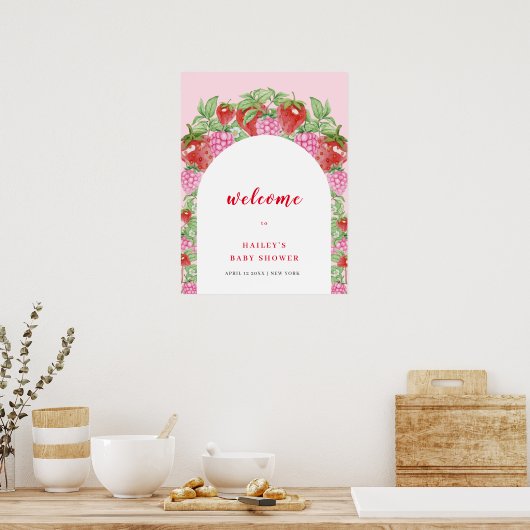 Sweet Strawberry Arch Welkom Baby shower Poster (Keuken)