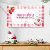 Sweet Strawberry Arrival Gingham Baby shower Roze Spandoek