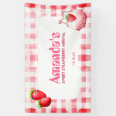Sweet Strawberry Arrival Gingham Baby shower Roze Spandoek (Verticaal)