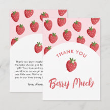 Sweet Strawberry Baby shower Dank u kaarten