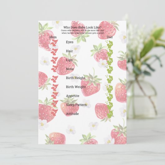 Sweet Strawberry Baby shower Games Bingo en Trait Kaart (Staand voorkant)
