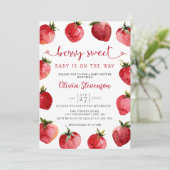 Sweet Strawberry Baby shower Invitation | Berry Kaart (Staand voorkant)