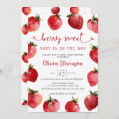 Sweet Strawberry Baby shower Invitation | Berry Kaart (Voorkant / Achterkant)