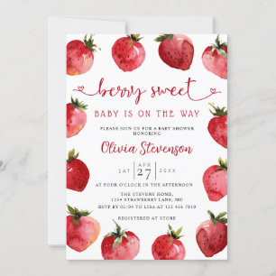 Sweet Strawberry Baby shower Invitation   Berry Kaart