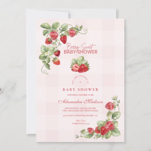 Sweet Strawberry Baby shower Kaart (Voorkant)