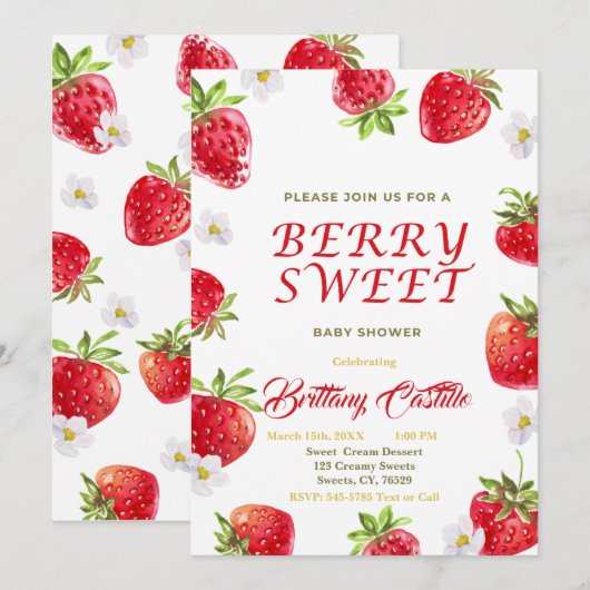Sweet Strawberry Baby shower Kaart (Voorkant / Achterkant)