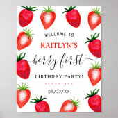 Sweet Strawberry Berry Eerste 1e Verjaardag Welkom Poster (Voorkant)