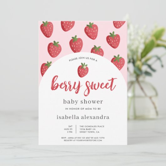 Sweet Strawberry Berry Sweet Baby shower Kaart (Staand voorkant)