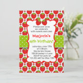 Sweet Strawberry Birthday Party Invitation Kaart (Staand voorkant)