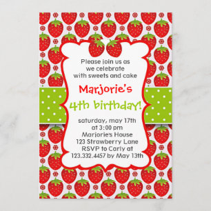 Sweet Strawberry Birthday Party Invitation Kaart