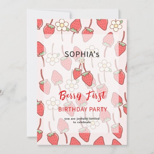 Sweet Strawberry & Blossom Uitnodiging (Voorkant)