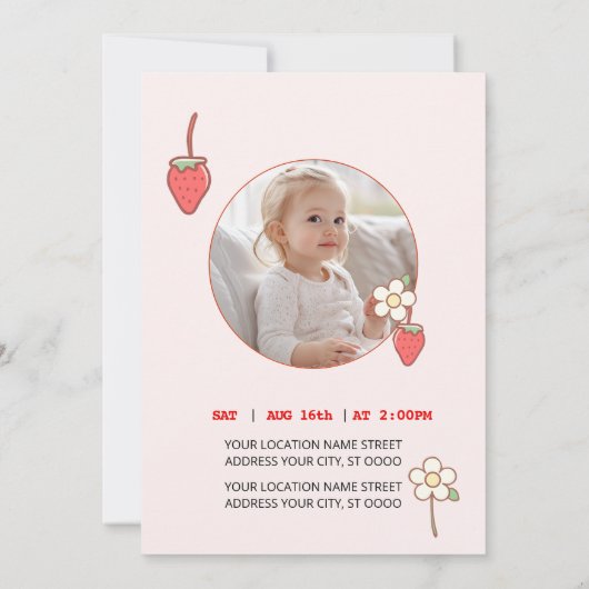 Sweet Strawberry & Blossom Uitnodiging (Achterkant)