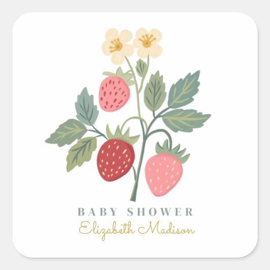 Sweet Strawberry Bouquet Baby shower Vierkante Sticker (Voorkant)