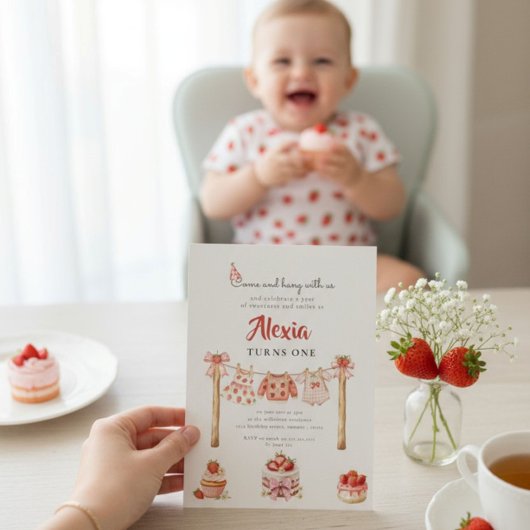 Sweet Strawberry First Birthday Outfit Clothesline Kaart