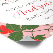 Sweet Strawberry Floral Girl Baby shower Welkom Poster (Hoek)