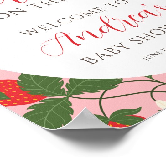 Sweet Strawberry Floral Girl Baby shower Welkom Poster (Hoek)