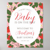 Sweet Strawberry Floral Girl Baby shower Welkom Poster (Voorkant)