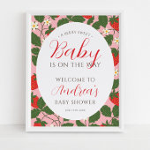 Sweet Strawberry Floral Girl Baby shower Welkom Poster