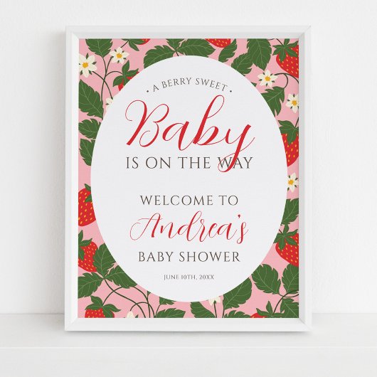 Sweet Strawberry Floral Girl Baby shower Welkom Poster