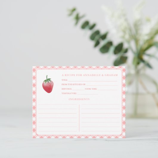 Sweet Strawberry Gingham Vrijgezellenfeest Recept  Kaart (Staand voorkant)