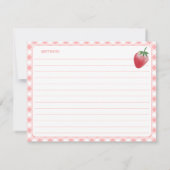 Sweet Strawberry Gingham Vrijgezellenfeest Recept  Kaart (Achterkant)