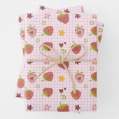 Sweet Strawberry Heart Plaid Achtergrond Inpakpapier Vel (In situ)
