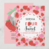 Sweet Strawberry Lace Invitation Kaart (Voorkant / Achterkant)