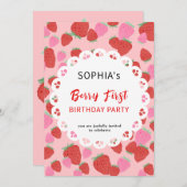 Sweet Strawberry Lace Invitation Kaart (Voorkant / Achterkant)