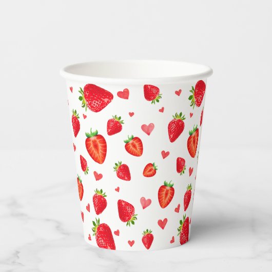 Sweet Strawberry Pattern Waterverf Love Papieren Bekers (Achterkant)