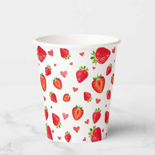 Sweet Strawberry Pattern Waterverf Love Papieren Bekers (Voorkant)