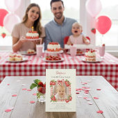 Sweet Strawberry Photo Card First Birthday Kaart