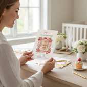 Sweet Strawberry Photo Card First Birthday Kaart