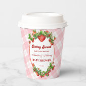 Sweet Strawberry Pink Gingham Baby shower Papieren Bekers (Voorkant)