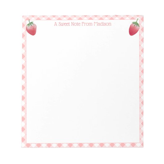 Sweet Strawberry Pink Gingham Check Girl's Notitieblok (Voorkant)