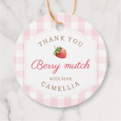 Sweet Strawberry Pink Gingham Dank u Bedankjes Labels (Voorkant)