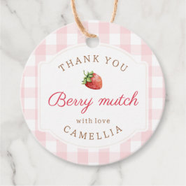 Sweet Strawberry Pink Gingham Dank u Bedankjes Labels