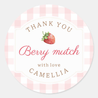Sweet Strawberry Pink Gingham Dank u Ronde Sticker