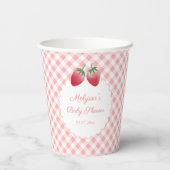 Sweet Strawberry Pink Gingham Picnic Baby shower Papieren Bekers (Achterkant)