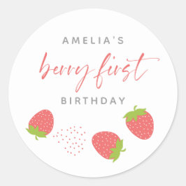 Sweet Strawberry Script Berry Eerste Verjaardag Ronde Sticker