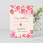 Sweet Strawberry Soiree: Uitnodiging voor verjaard (Staand voorkant)