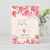 Sweet Strawberry Soiree: Uitnodiging voor verjaard (Staand voorkant)