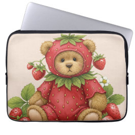 Sweet Strawberry Teddy Bear beroemd gemaakt door N Laptop Sleeve