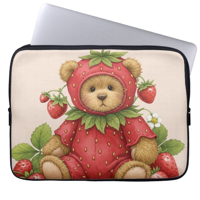 Sweet Strawberry Teddy Bear beroemd gemaakt door N Laptop Sleeve (Voorkant)