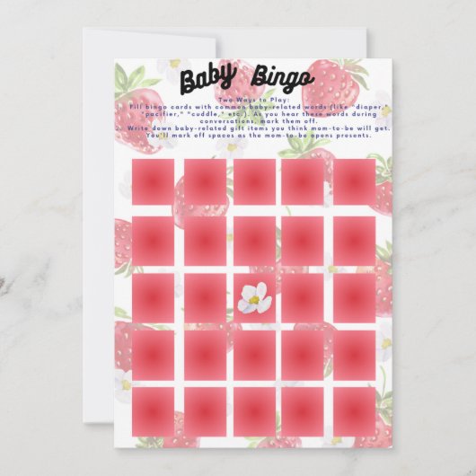 Sweet Strawberry Thema Baby Bingo Douche Spel Kaart (Voorkant)