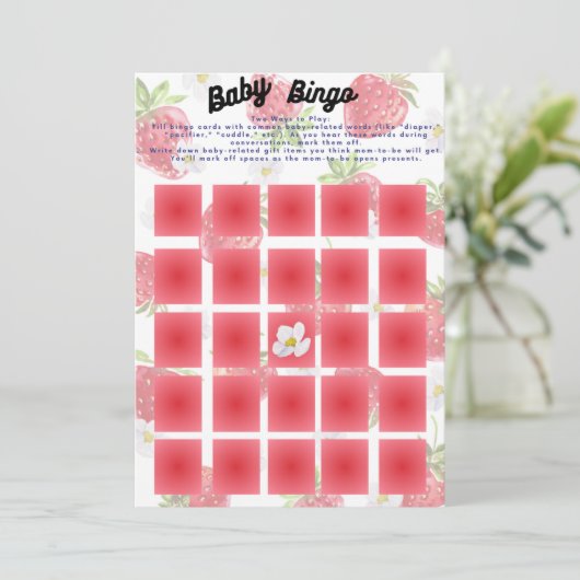 Sweet Strawberry Thema Baby Bingo Douche Spel Kaart (Staand voorkant)