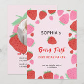 Sweet Strawberry verjaardagsuitnodiging Kaart (Voorkant / Achterkant)