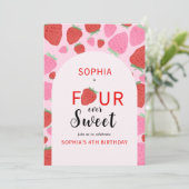 Sweet Strawberry verjaardagsuitnodiging Kaart (Staand voorkant)