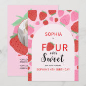 Sweet Strawberry verjaardagsuitnodiging Kaart (Voorkant / Achterkant)