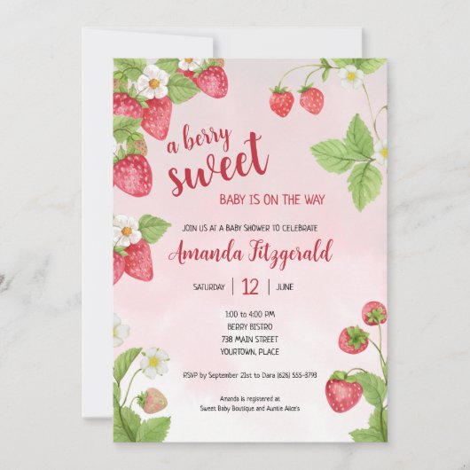 Sweet Strawberry Waterverf Baby shower Kaart (Voorkant)