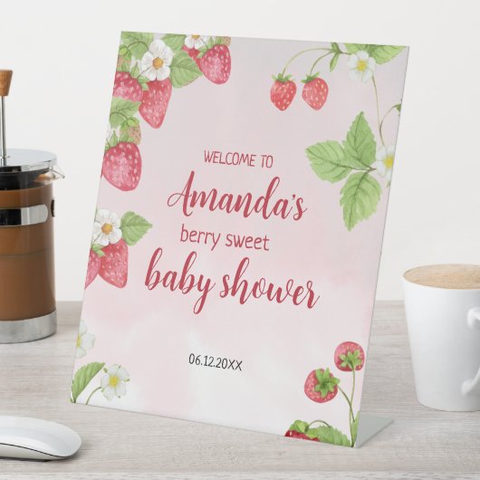 Sweet Strawberry Waterverf Baby shower Reclamebord Met Voetstuk (Insitu)